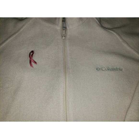 COLUMBIA Women's Fleece Jacket Full Zip Ivory With Breat Cancer Ribbon Large - Picture 6 of 7